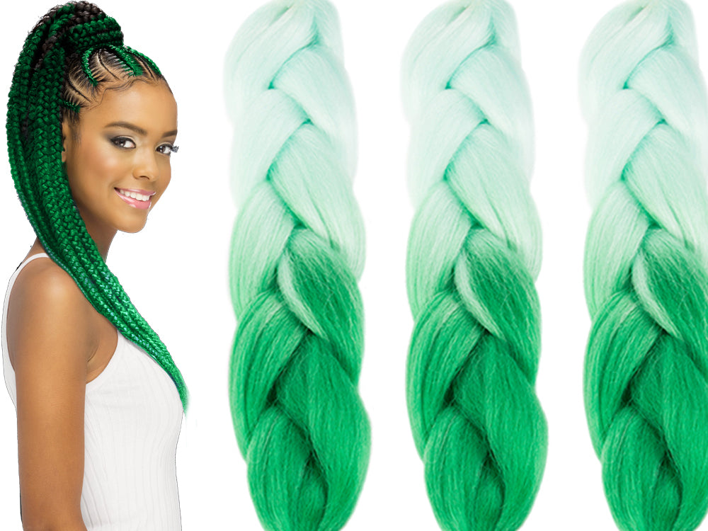 Extensii par sintetic pentru impletituri, Zola®, 60 cm, verde balayage Extensii par sintetic pentru impletituri, Zola®, 60 cm, verde balayage